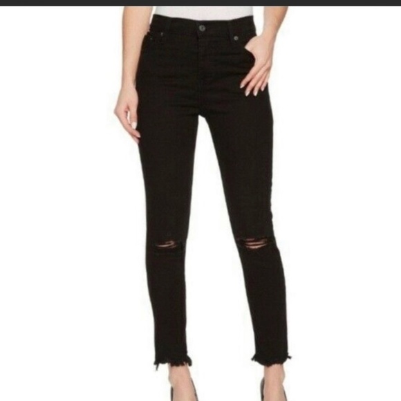 Levi's Wedgie Skinny Denim Button Fly Distressed Raw Hem Jeans Black Size 29 - Picture 1 of 10